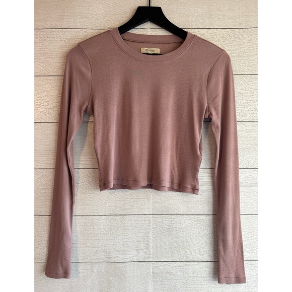MADEWELL Fine Ribbed Supercrop Crewneck Long-Sleeve Tee Pale Thistle Size Small - Picture 4 of 11